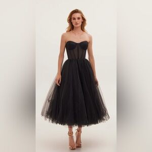 Milla - Black Strapless Puffy Midi Tulle Dress XS NWT